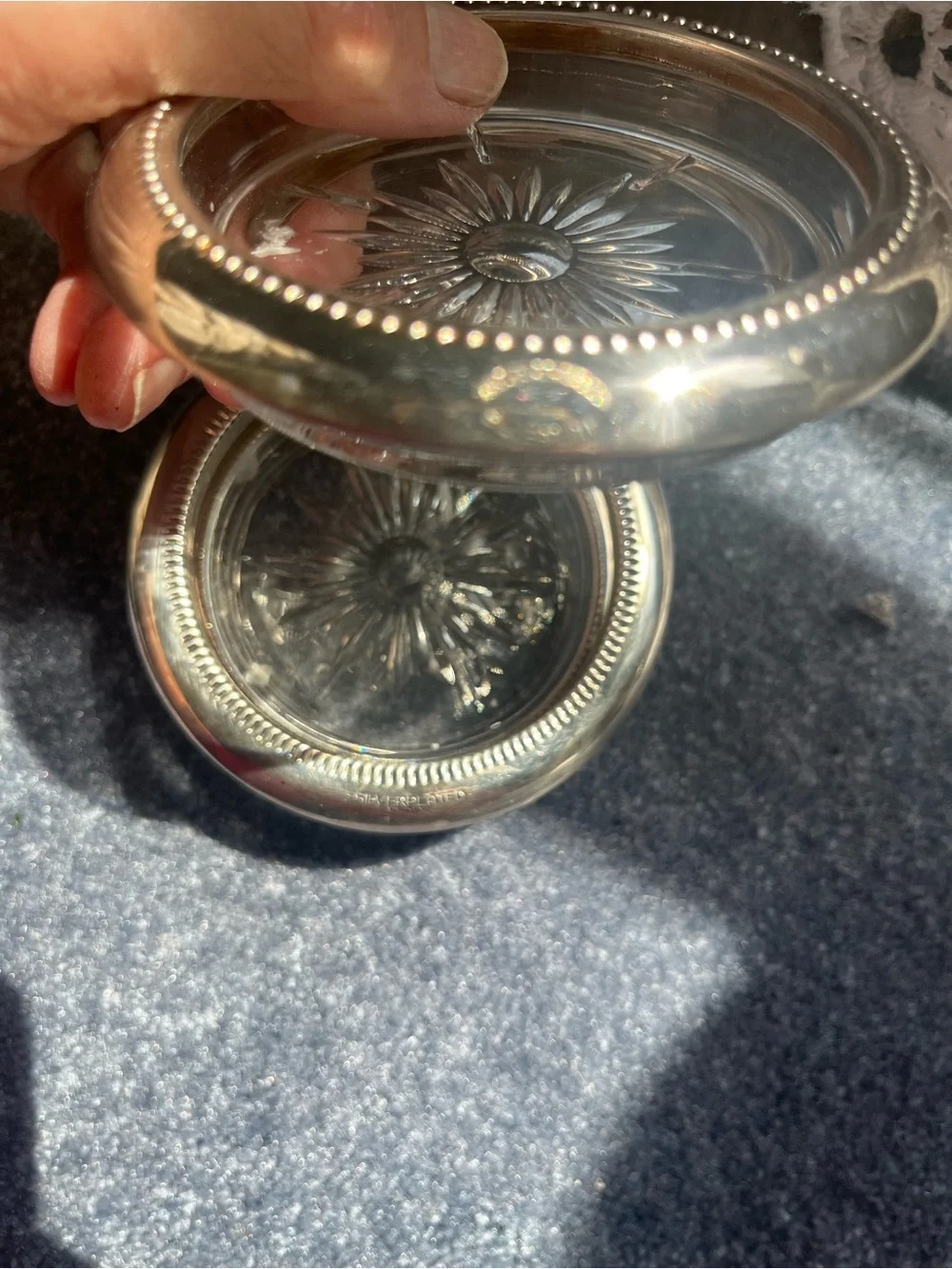 Stacked Silver Glass Coasters - Clear & Silver